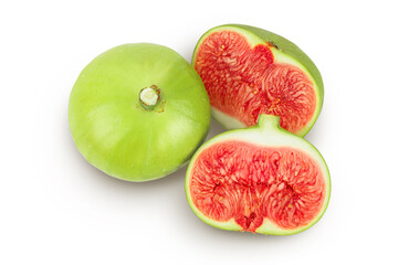 Ripe green fig fruit isolated on white background. Top view. Flat lay.