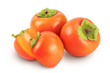 Persimmon fruit isolated on white background with full depth of field