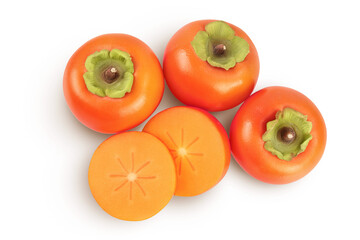 Persimmon fruit isolated on white background with full depth of field. Top view. Flat lay
