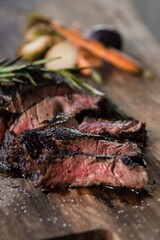 Sliced steak at restaurant