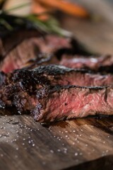 Sliced steak at restaurant