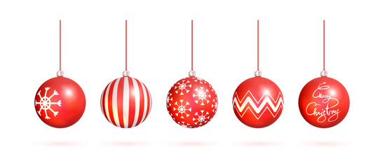 Red Christmas ball red with bow. New Year decoration. Vector