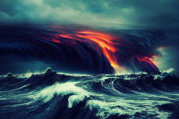 apocalyptic stormy sea with big waves
