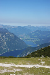 Naklejka premium The view of Hallstatt lake from Krippenstein mountain, Hallstatt, Austria