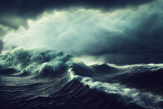 apocalyptic stormy sea with big waves