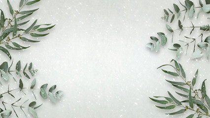 Snow and Willow Eucalyptus. Festive Winter and Christmas Concept