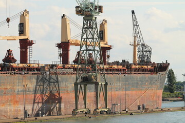 old cargo ship in port