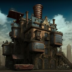 Plakat Steampunk town and buldings