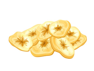 Banana chips dried fruit snack. Round isolated slices cartoon style on white background. Vector illustration © astarte7893