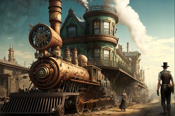 Plakat Steampunk buldings and town
