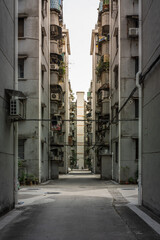 China abandoned isolated street district. Quarantine pandemic COVID-19 Guangzhou China architecture.