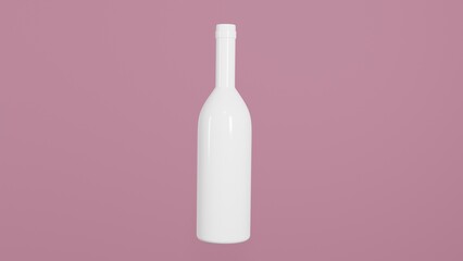White ceramic bottle isolated on pink background. Drinks concept. 3D render