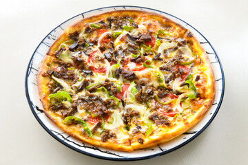 Delicious mixed pizza with rich content. Menu concept of choice and diversity. Karisik pizza