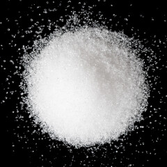 Food quality citric acid E330 isolated on black background