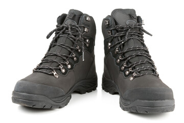 Pair of winter trekking boots isolated on white