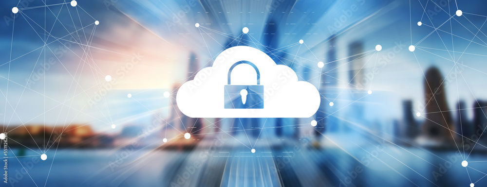 Poster cloud storage with lock on virtual screen.