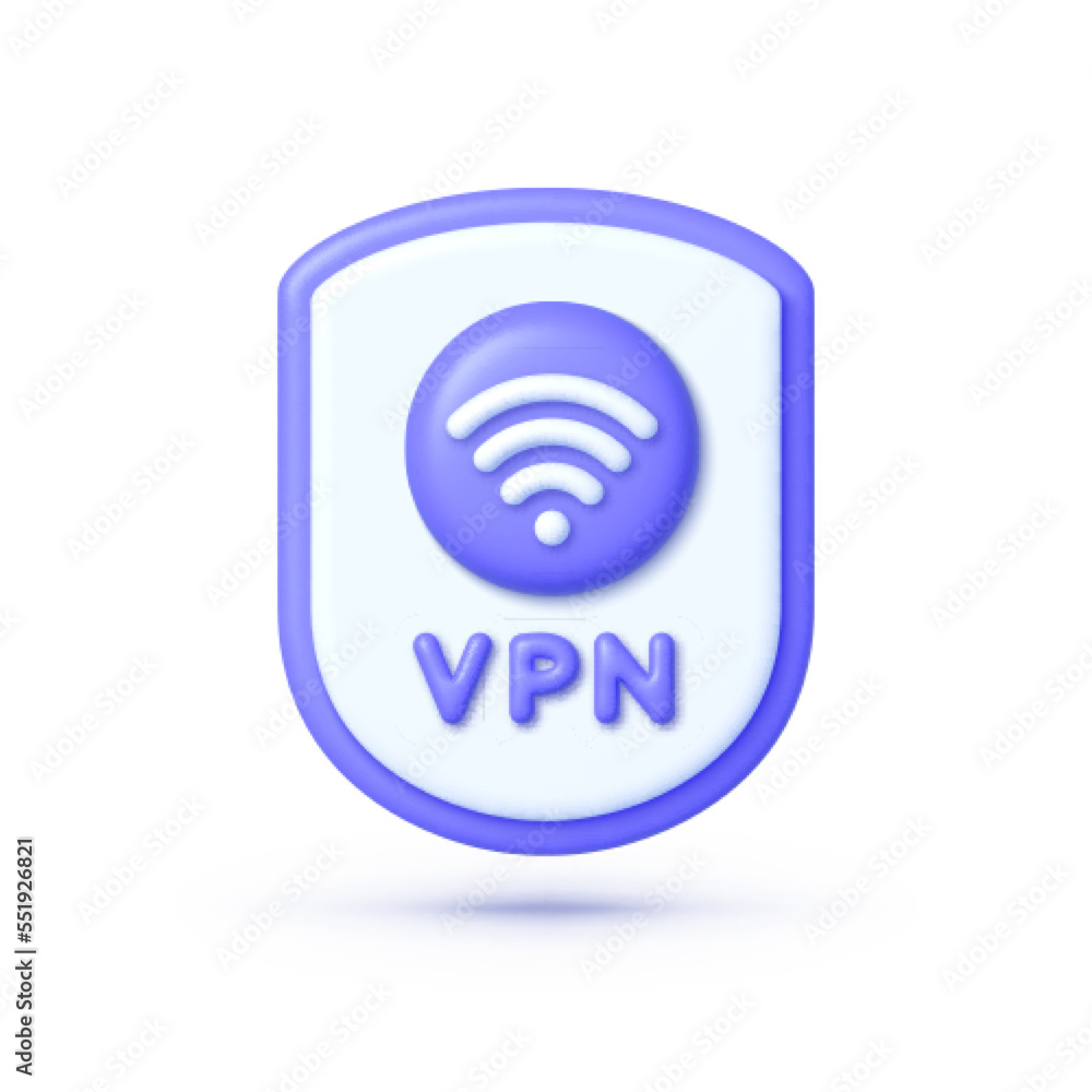 Poster vpn icon in 3d style. vpn shield and lock with vpn icon. safe for wifi and server. wifi internet sig