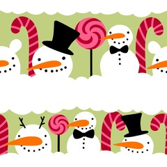 Winter seamless snowman and snowflakes pattern for Christmas wrapping paper and kids notebooks