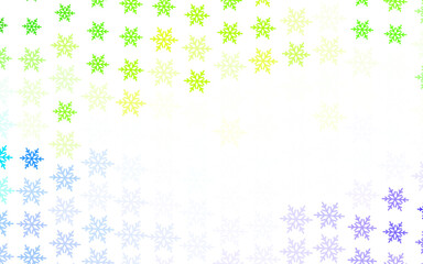 Light Pink, Green vector template with ice snowflakes, stars.