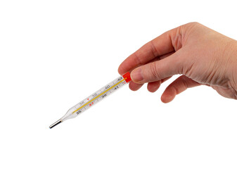Medical Thermometer Isolated, Glass Medical Thermometer on White Background