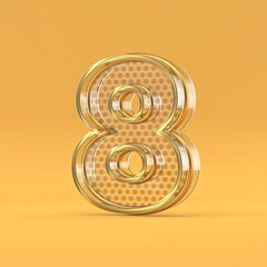 Gold wire and glass font Number 8 EIGHT 3D