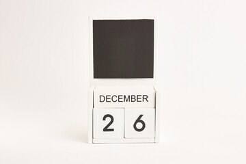 Calendar with the date December 26 and a place for designers. Illustration for an event of a certain date.