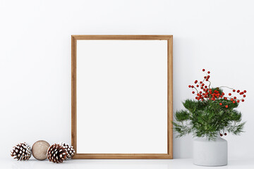 Mockup frame with flowers christmas