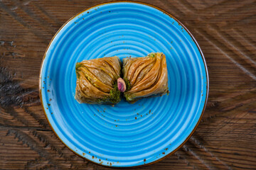 Turkish Baklava on a Colorful Plate Photo, Eminonu Fatih, Istanbul Turkey