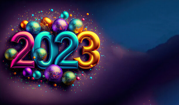 Happy New Year 2023 Backdrop Background Cover Digital Art with Generative AI Technology