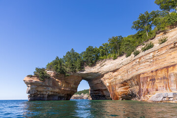 Fototapeta na wymiar Lover's Leap rock arch in Lake Superior at Pictured Rocks National Lakeshore, Upper Peninsula, Michigan, USA