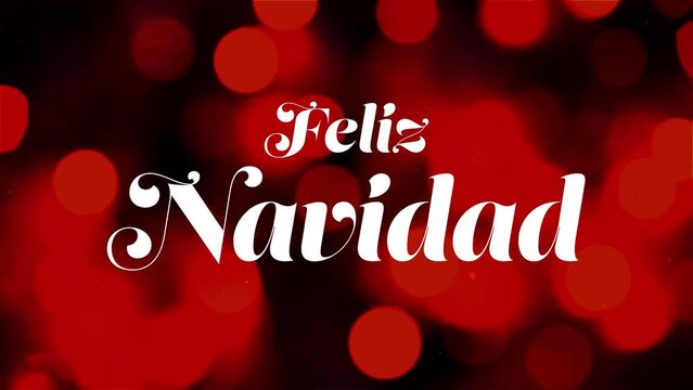 Animaci&oacute;n frase Feliz Navidad con luces de fondo.