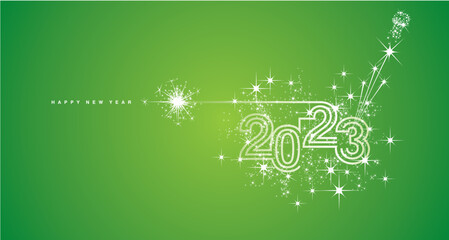 New years eve 2023 compact white triple line design white sparkle firework champagne open new year eve lucky green vector wallpaper greeting card
