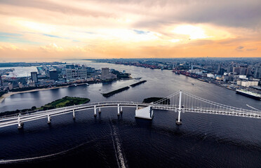 Fototapeta premium Aerial view of the Rainbow Bridge in Odaiba, Tokyo, Japan