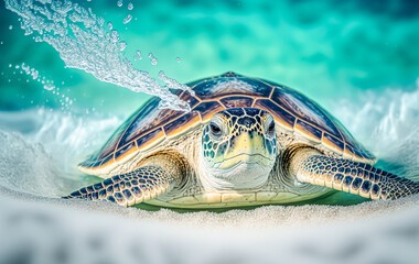 Green Sea Turtle Cruising in the warm waters of the Pacific Ocean - obrazy, fototapety, plakaty