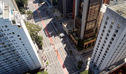 Fototapeta na wymiar Aerial view of Avenida Paulista, financial and business center in Sao Paulo city, Brazil.