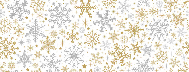 Vector hand-drawn snowflakes pattern. Snow icon silhouettes. Background for christmas, winter prints, seasonal greetings or any use.