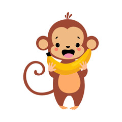 Fototapeta premium Cute Playful Monkey with Long Tail Holding Yellow Banana Vector Illustration