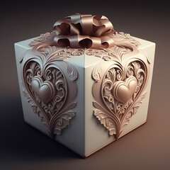 Giftbox in heart shape and heart decorations made with love for valentine