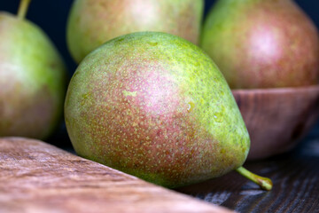 Whole ripe green pears, close up