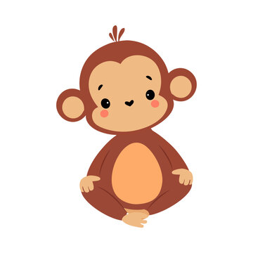 Cute Playful Monkey with Long Tail Sitting with Crossed Legs Vector Illustration