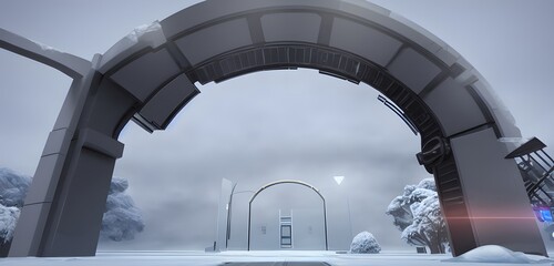 雪中にある近未来の転送ゲート