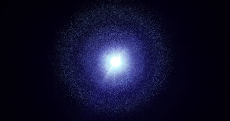 blue star energy sphere ball with an explosion of energy in the core on a black background hi-tech space. Abstract background