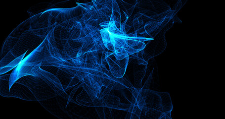 Abstract background with blue beautiful smoke from waves and lines energy hi-tech magical laser neon with glow effect