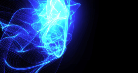 Abstract background with blue beautiful smoke from waves and lines energy hi-tech magical laser neon with glow effect