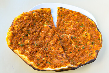 Turkish foods ; Turkish pizza -Lahmacun. 