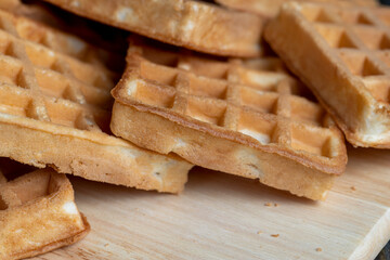 square sweet soft waffles on the table