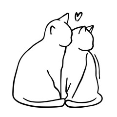 Cats couple doodle illustration. Valentine cats vector illustration. Love doodle