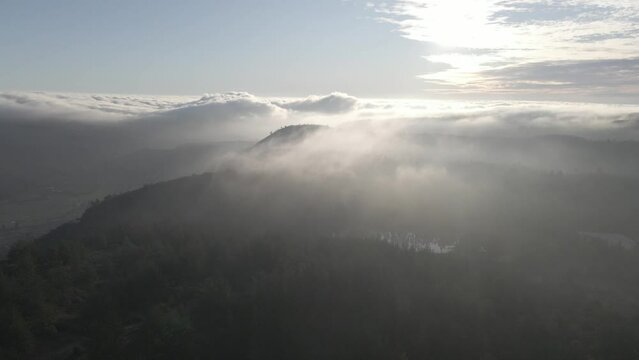 lago con nubes en el bosque al atardecer 