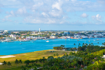 Fototapeta na wymiar Nassau historic downtown and Nassau Port, Nassau, New Providence Island, Bahamas.