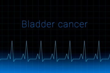 Bladder cancer disease. Bladder cancer logo on a dark background. Heartbeat line as a symbol of human disease. Concept Medication for disease Bladder cancer.